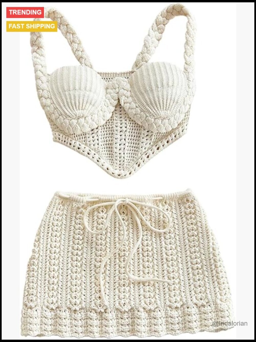 Two Piece Crochet Braided Crop Top and Mini Skirt Set Summer Beach Vacation
